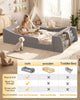 HAUOMS Twin Floor Bed with Bookshelf Low Montessori 2-in-1 Beds Upholstered Frame No Box Spring Needed for Girls and Boys