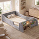HAUOMS Twin Floor Bed with Bookshelf Low Montessori 2-in-1 Beds Upholstered Frame No Box Spring Needed for Girls and Boys