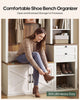 HAUOMS 43.3 inch Hall Tree with Bench and Shoe Storage Arched Farmhouse Organizer with LED Light Adjustable Shelves 7 Coat Hooks Drawers and Open Storage for Mudroom Entryway