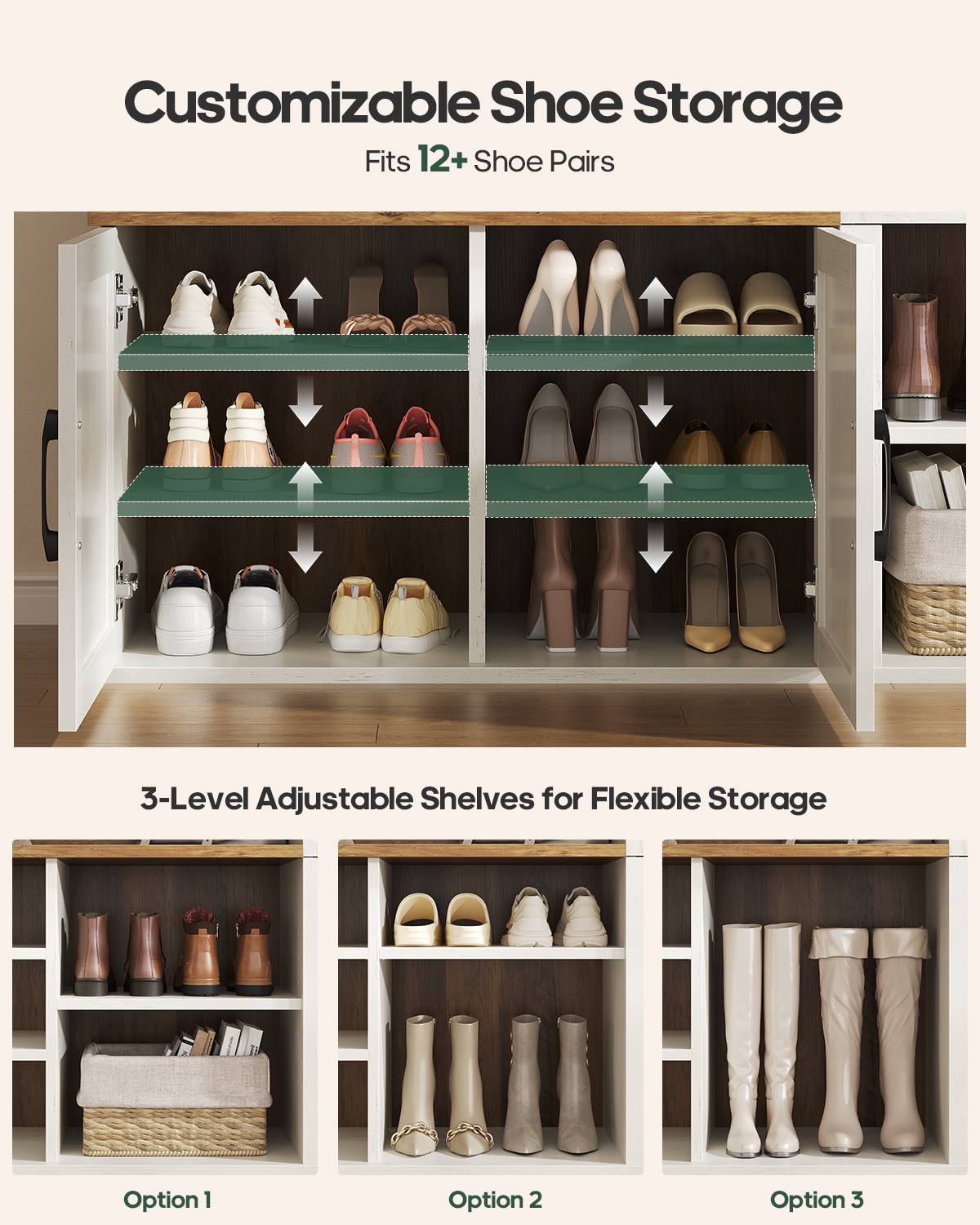 HAUOMS 43.3 inch Hall Tree with Bench and Shoe Storage Arched Farmhouse Organizer with LED Light Adjustable Shelves 7 Coat Hooks Drawers and Open Storage for Mudroom Entryway