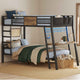 HAUOMS Twin Bunk Beds with Desk RGB LED Lights Power Outlets Underneath Storage Metal Beds with Guardrail and Ladders