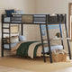 HAUOMS Twin Bunk Beds with Desk RGB LED Lights Power Outlets Underneath Storage Metal Beds with Guardrail and Ladders