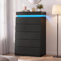 HAUOMS 45.3 Inch Tall Dresser with LED Light and 5 Drawer Modern Chest of Drawers for Bedroom Living Room Entryway