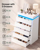 HAUOMS 45.3 Inch Tall Dresser with LED Light and 5 Drawer Modern Chest of Drawers for Bedroom Living Room Entryway