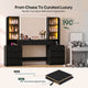 HAUOMS 59.1 Inch Vanity with RGB Sound Sync Lights and charging station Large Makeup Vanity Desk with 2 drawers and 4 glass cabinets for girl and women