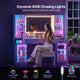 HAUOMS 59.1 Inch Vanity with RGB Sound Sync Lights and charging station Large Makeup Vanity Desk with 2 drawers and 4 glass cabinets for girl and women