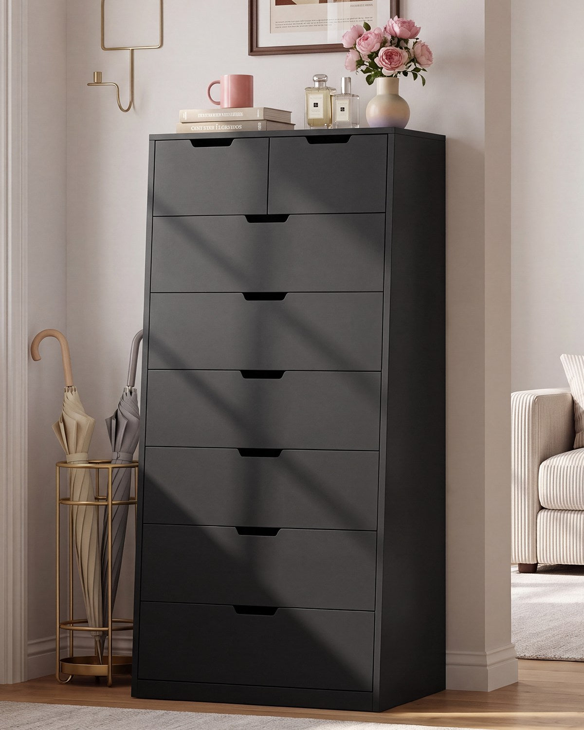 HAUOMS 58.7 Inch Tall Dresser with 8 Drawer Modern Chest of Drawers for Bedroom Living Room Entryway