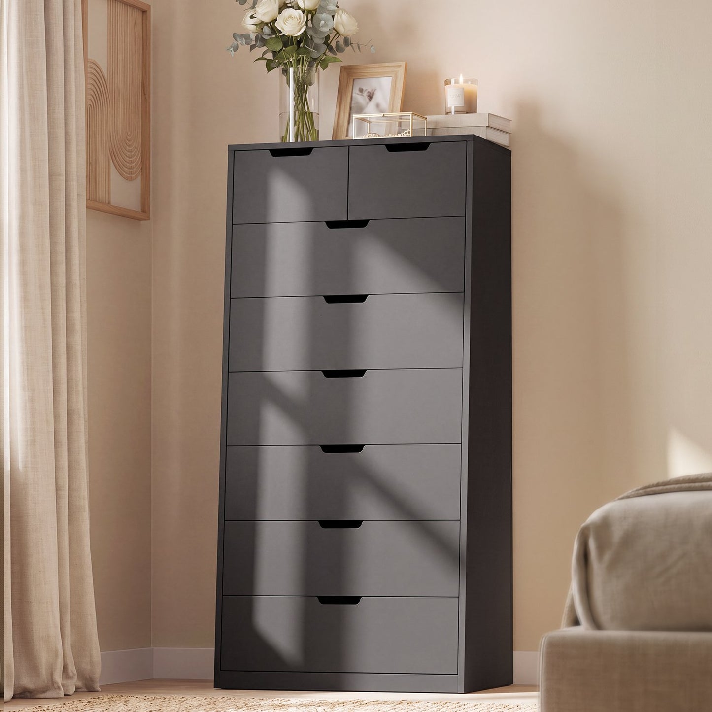 HAUOMS 58.7 Inch Tall Dresser with 8 Drawer Modern Chest of Drawers for Bedroom Living Room Entryway