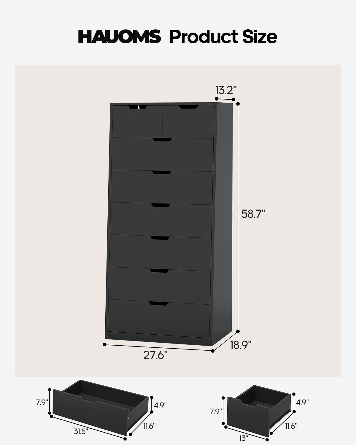 HAUOMS 58.7 Inch Tall Dresser with 8 Drawer Modern Chest of Drawers for Bedroom Living Room Entryway