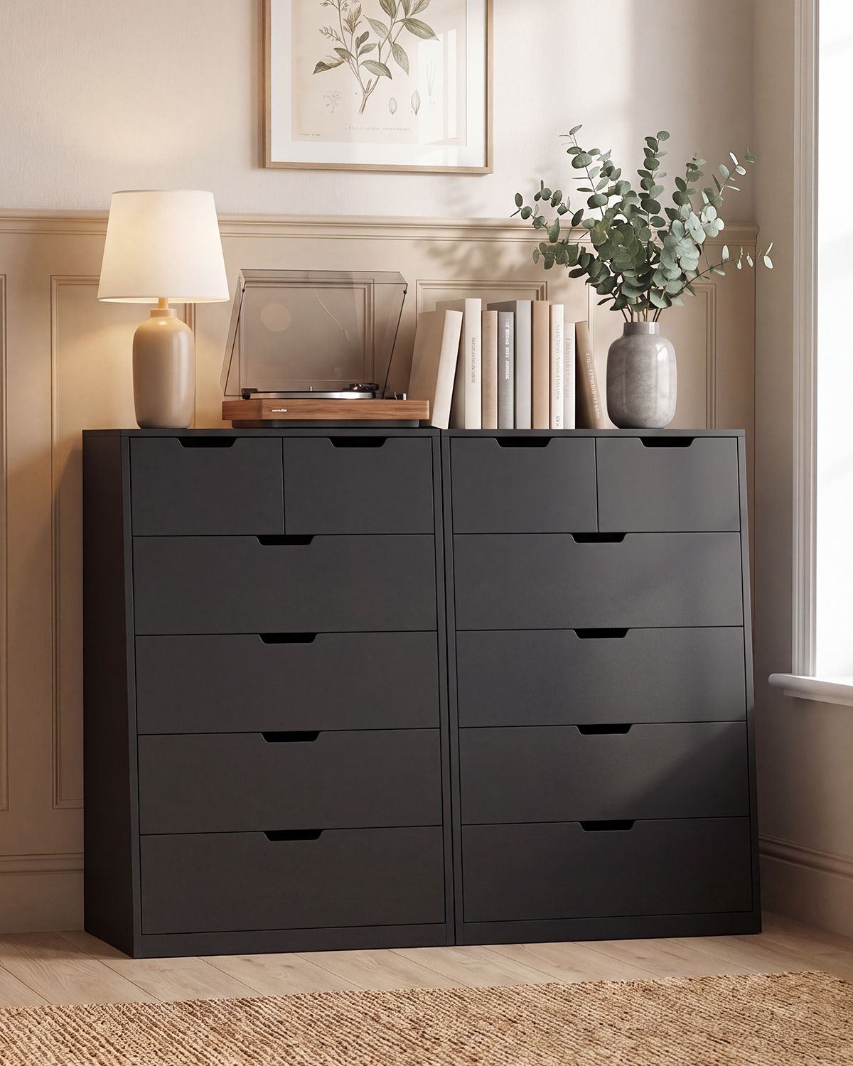 HAUOMS 43.3 Inch Tall Dresser with 6 Drawer Modern Chest for Living Room Bedroom Hallway