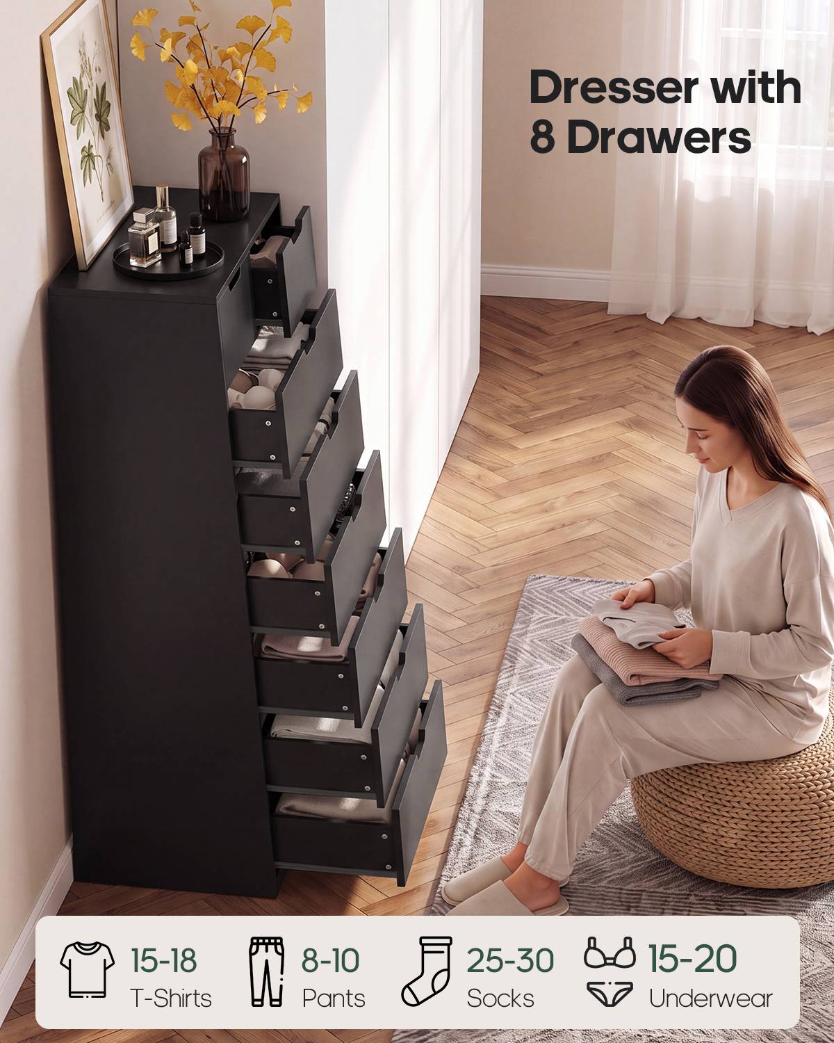 HAUOMS 58.7 Inch Tall Dresser with 8 Drawer Modern Chest of Drawers for Bedroom Living Room Entryway