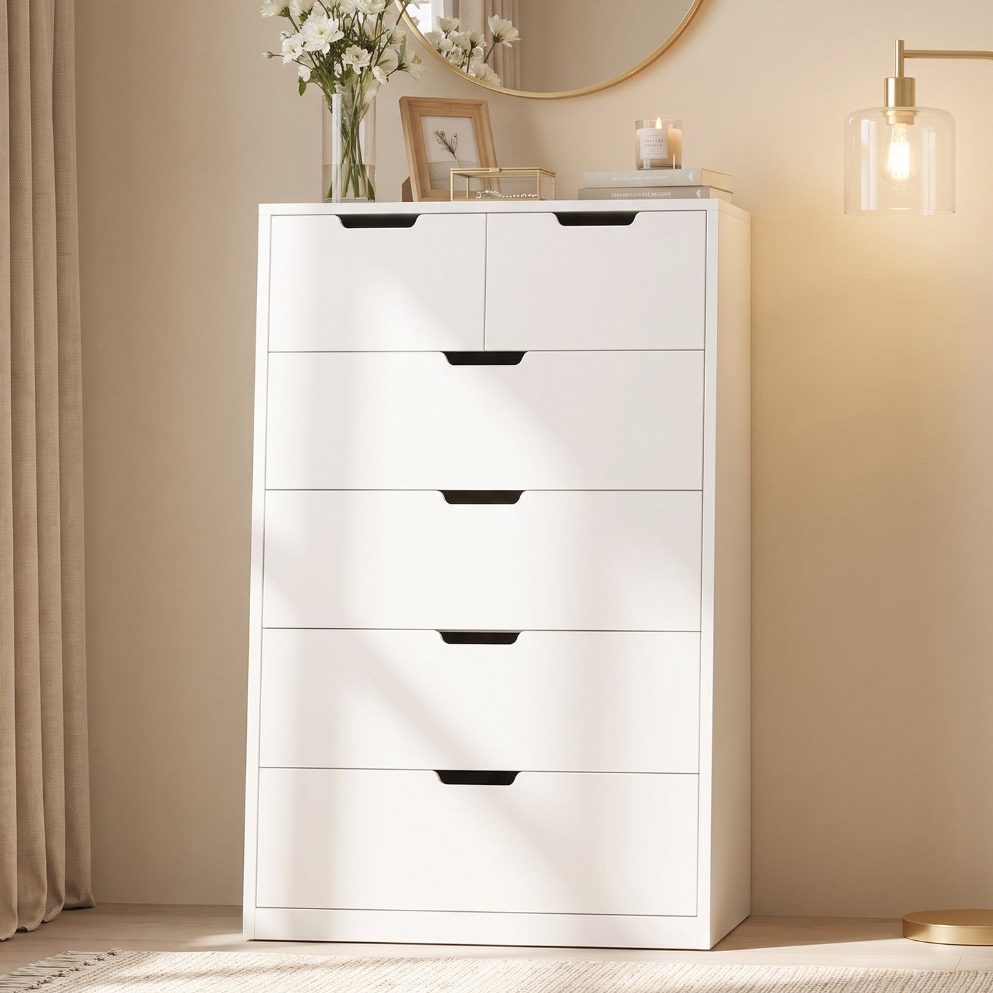 HAUOMS 43.3 Inch Tall Dresser with 6 Drawer Modern Chest for Living Room Bedroom Hallway