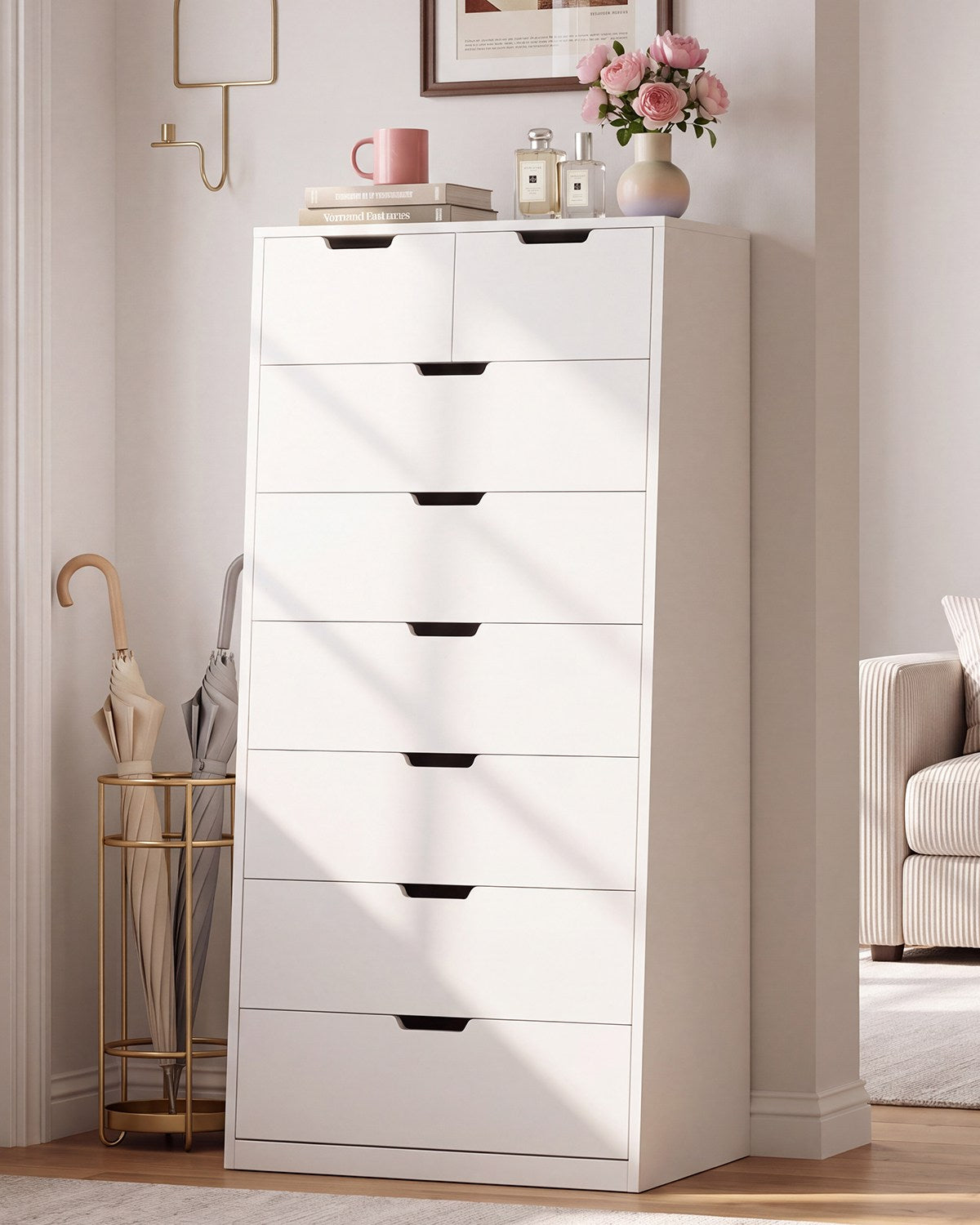 HAUOMS 58.7 Inch Tall Dresser with 8 Drawer Modern Chest of Drawers for Bedroom Living Room Entryway