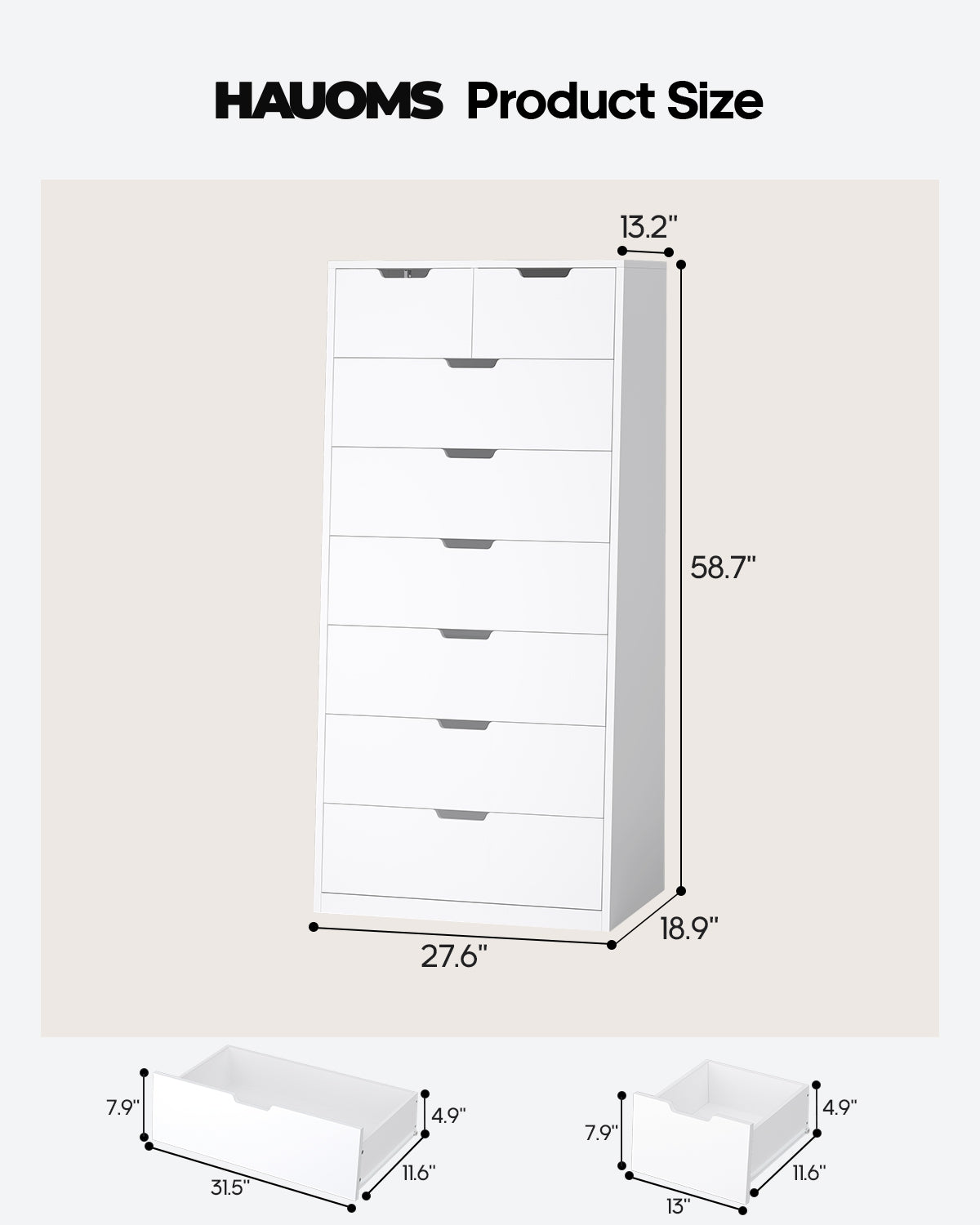 HAUOMS 58.7 Inch Tall Dresser with 8 Drawer Modern Chest of Drawers for Bedroom Living Room Entryway
