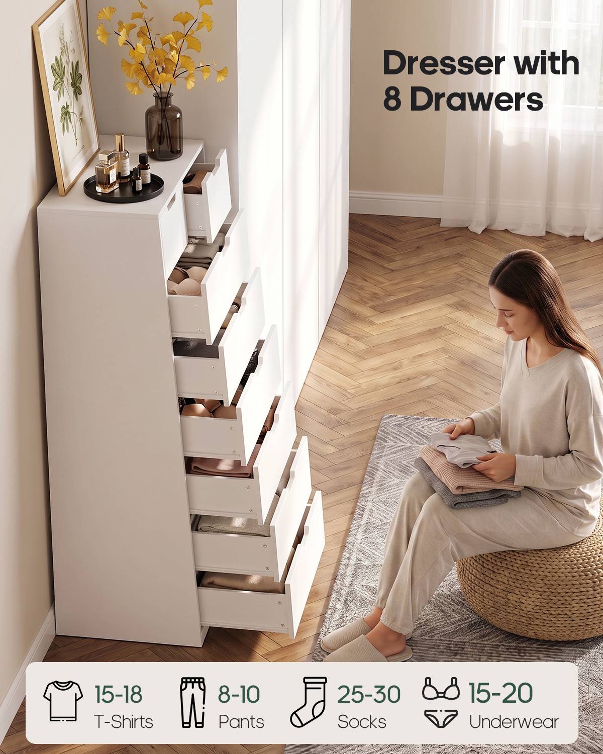 HAUOMS 58.7 Inch Tall Dresser with 8 Drawer Modern Chest of Drawers for Bedroom Living Room Entryway