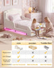 HAUOMS Twin Toddler Bed with Bookcase and RGB LED Lights 2‑Ways Montessori Toddler Bed 4‑in‑1 Bookshelf Toy Organizer with Reading Nook Cushion and 360 Safety Guardrails