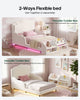 HAUOMS Twin Toddler Bed with Bookcase and RGB LED Lights 2‑Ways Montessori Toddler Bed 4‑in‑1 Bookshelf Toy Organizer with Reading Nook Cushion and 360 Safety Guardrails
