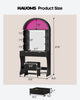 HAUOMS 31.5 inch Vanity with LED Mirror and 2 Drawers Arched Fluted Vanity Desk with Storage Stool and Arch Display Shelf and 6 Open Shelves