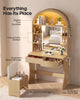 HAUOMS 31.5 inch Vanity with LED Mirror and 2 Drawers Arched Fluted Vanity Desk with Storage Stool and Arch Display Shelf and 6 Open Shelves