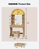 HAUOMS 31.5 inch Vanity with LED Mirror and 2 Drawers Arched Fluted Vanity Desk with Storage Stool and Arch Display Shelf and 6 Open Shelves