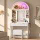 HAUOMS 31.5 inch Vanity with LED Mirror and 2 Drawers Arched Fluted Vanity Desk with Storage Stool and Arch Display Shelf and 6 Open Shelves
