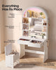HAUOMS 31.5 inch Vanity with LED Mirror and 2 Drawers Arched Fluted Vanity Desk with Storage Stool and Arch Display Shelf and 6 Open Shelves