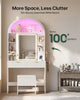 HAUOMS 31.5 inch Vanity with LED Mirror and 2 Drawers Arched Fluted Vanity Desk with Storage Stool and Arch Display Shelf and 6 Open Shelves