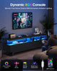 HAUOMS 70.9 Inch TV Stand with Hidden Power Station and LED Lights Fluted Modern TV Cabinet with Storage and Cable Management