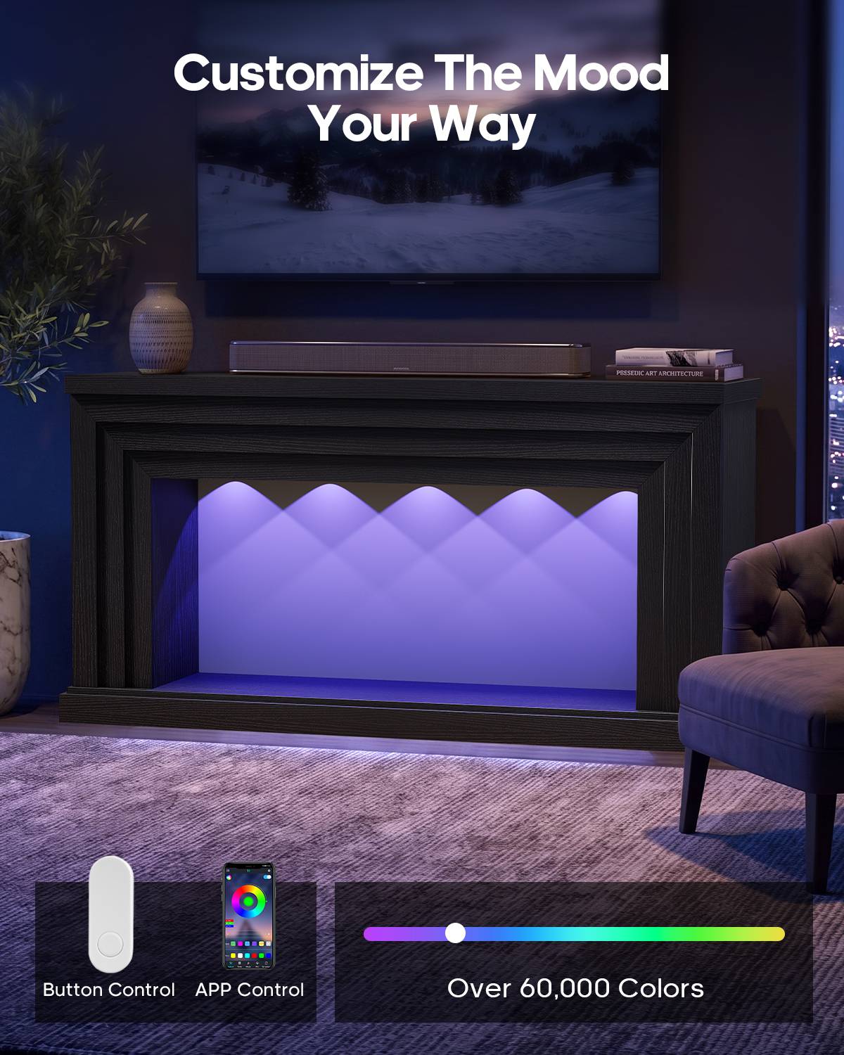 HAUOMS 55 inch Console Table with LED Lights and Power Outlet Entryway Table with Architectural frame and adjustable ambient lighting for hallway sofa or living room 