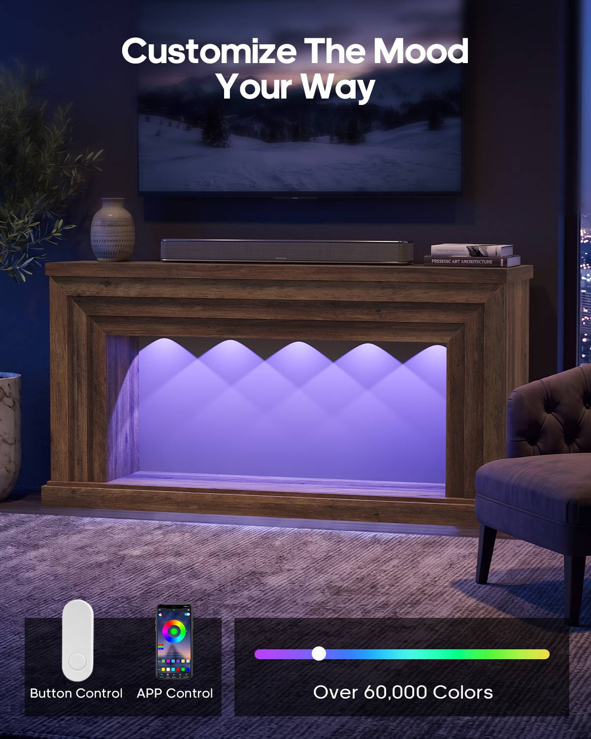 HAUOMS 55 inch Console Table with LED Lights and Power Outlet Entryway Table with Architectural frame and adjustable ambient lighting for hallway sofa or living room 