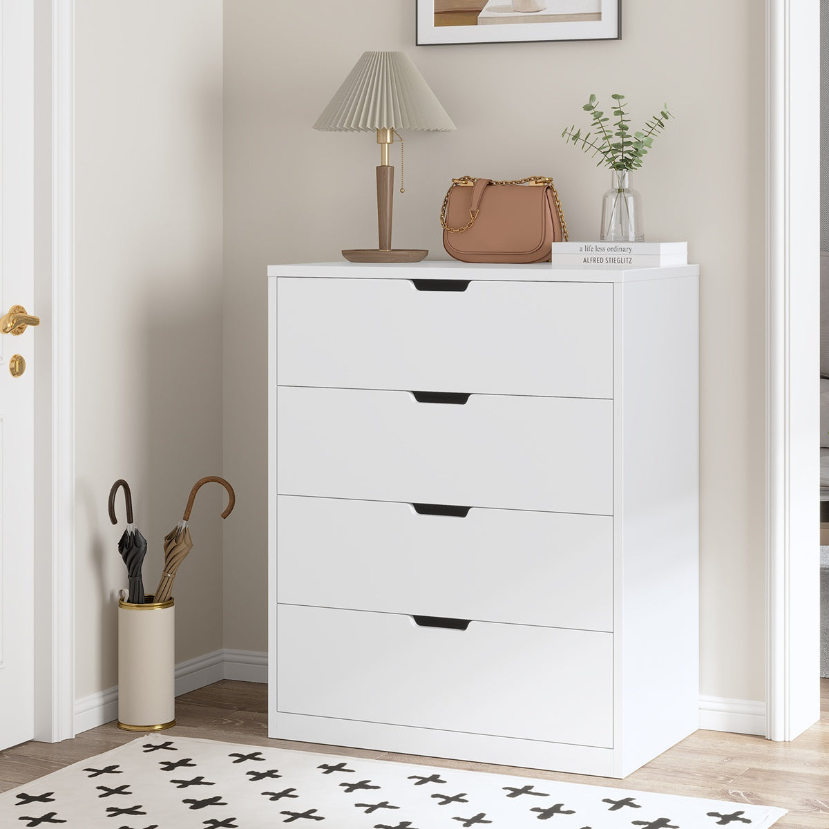 HAUOMS 31.5 Inch Tall Dresser with 4 Drawers Modern Chest for Bedroom Living Room Entryway Hallway