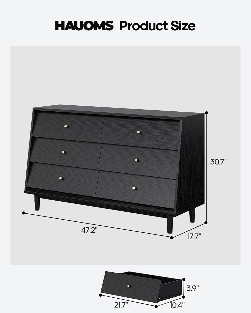 HAUOMS 47.2 inch Wide Dresser With 6 Drawers Modern Storage Chest for Bedroom Living Room and Hallway