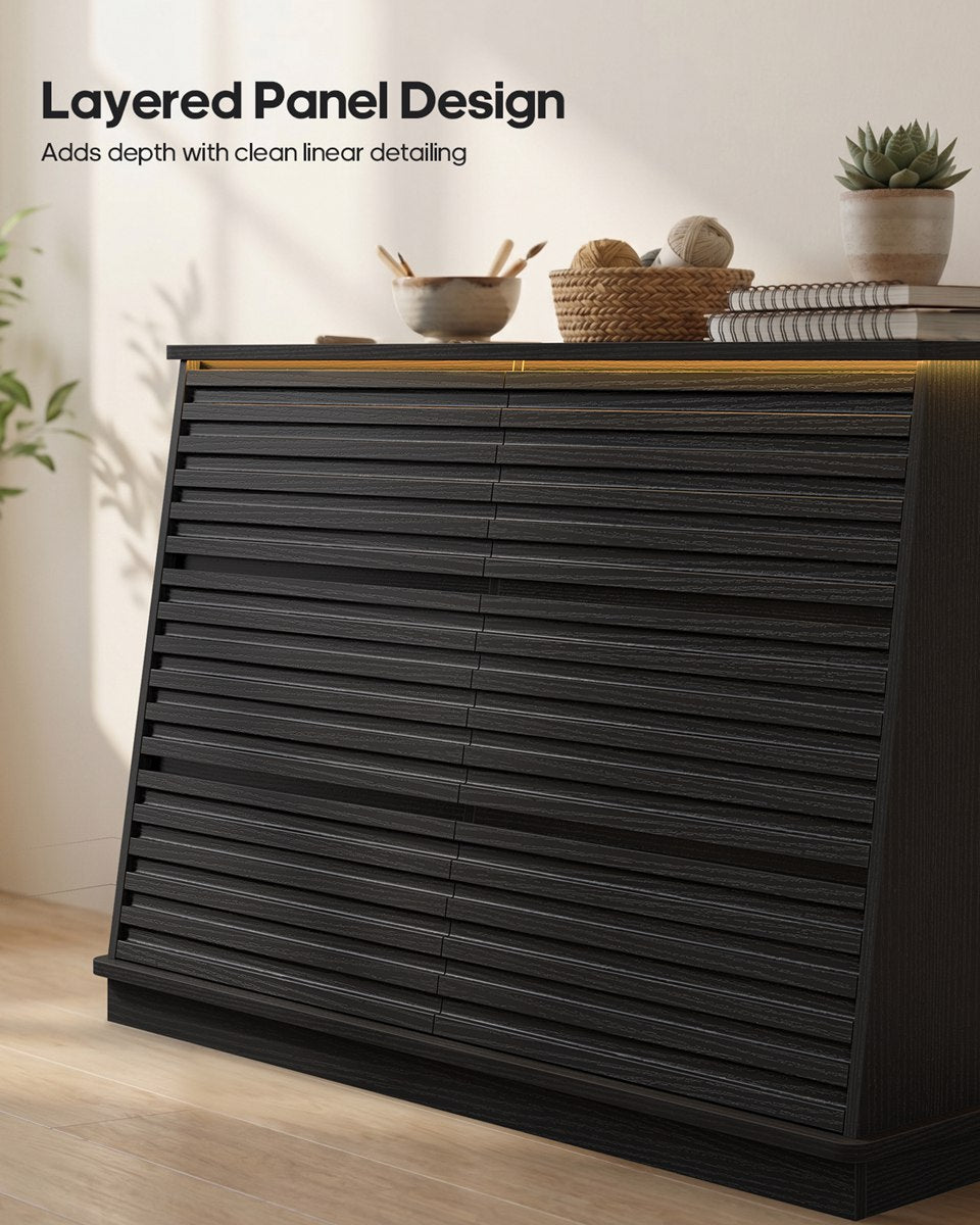 HAUOMS 47.3 Inch Wide Dresser with 6 Drawers and RGB LED Lights Modern Layered Panel Storage Chest for Bedroom Hallway