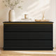 HAUOMS 47.3 Inch Wide Dresser with 6 Drawers and RGB LED Lights Modern Layered Panel Storage Chest for Bedroom Hallway