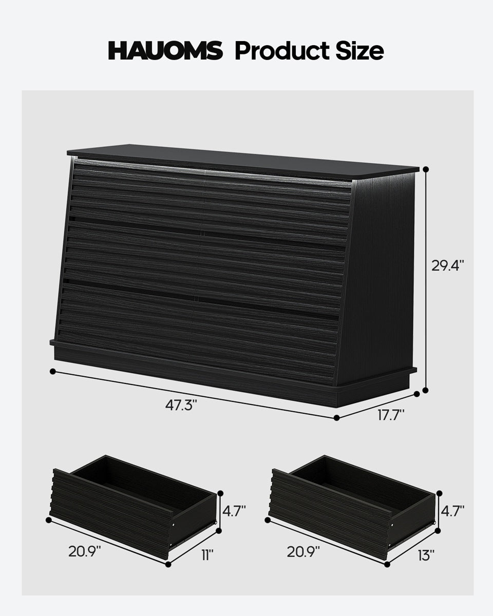 HAUOMS 47.3 Inch Wide Dresser with 6 Drawers and RGB LED Lights Modern Layered Panel Storage Chest for Bedroom Hallway