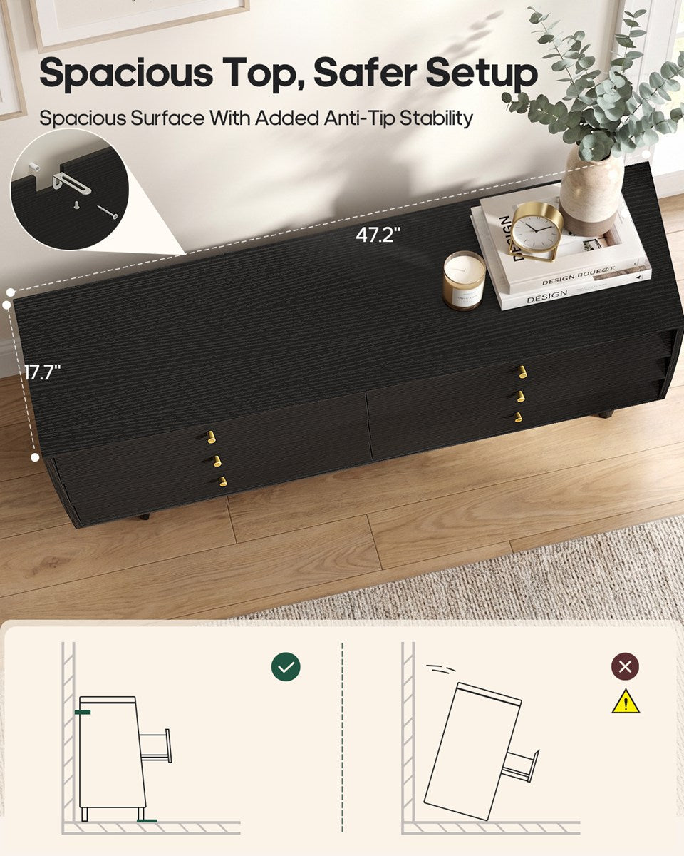 HAUOMS 47.2 inch Wide Dresser With 6 Drawers Modern Storage Chest for Bedroom Living Room and Hallway