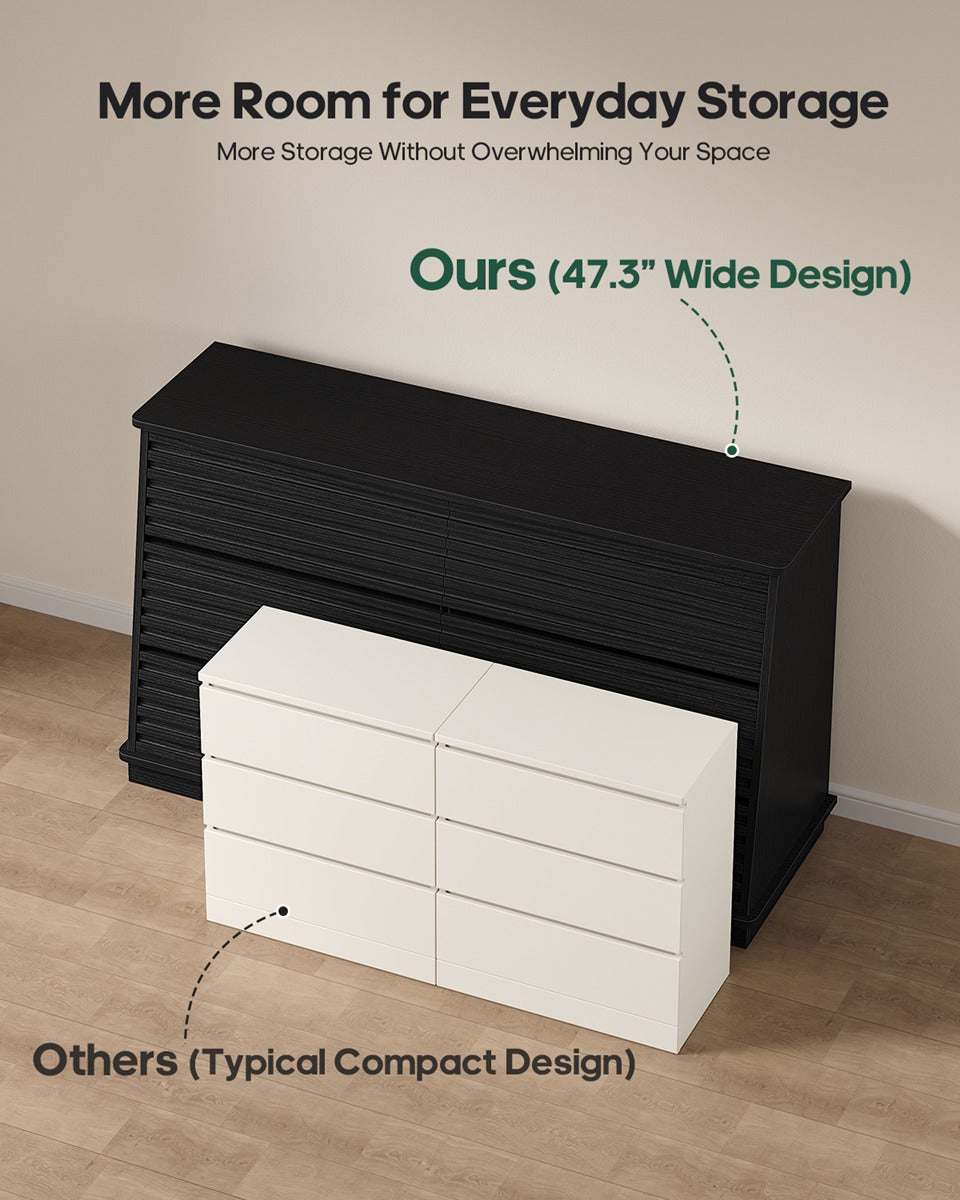 HAUOMS 47.3 Inch Wide Dresser with 6 Drawers and RGB LED Lights Modern Layered Panel Storage Chest for Bedroom Hallway