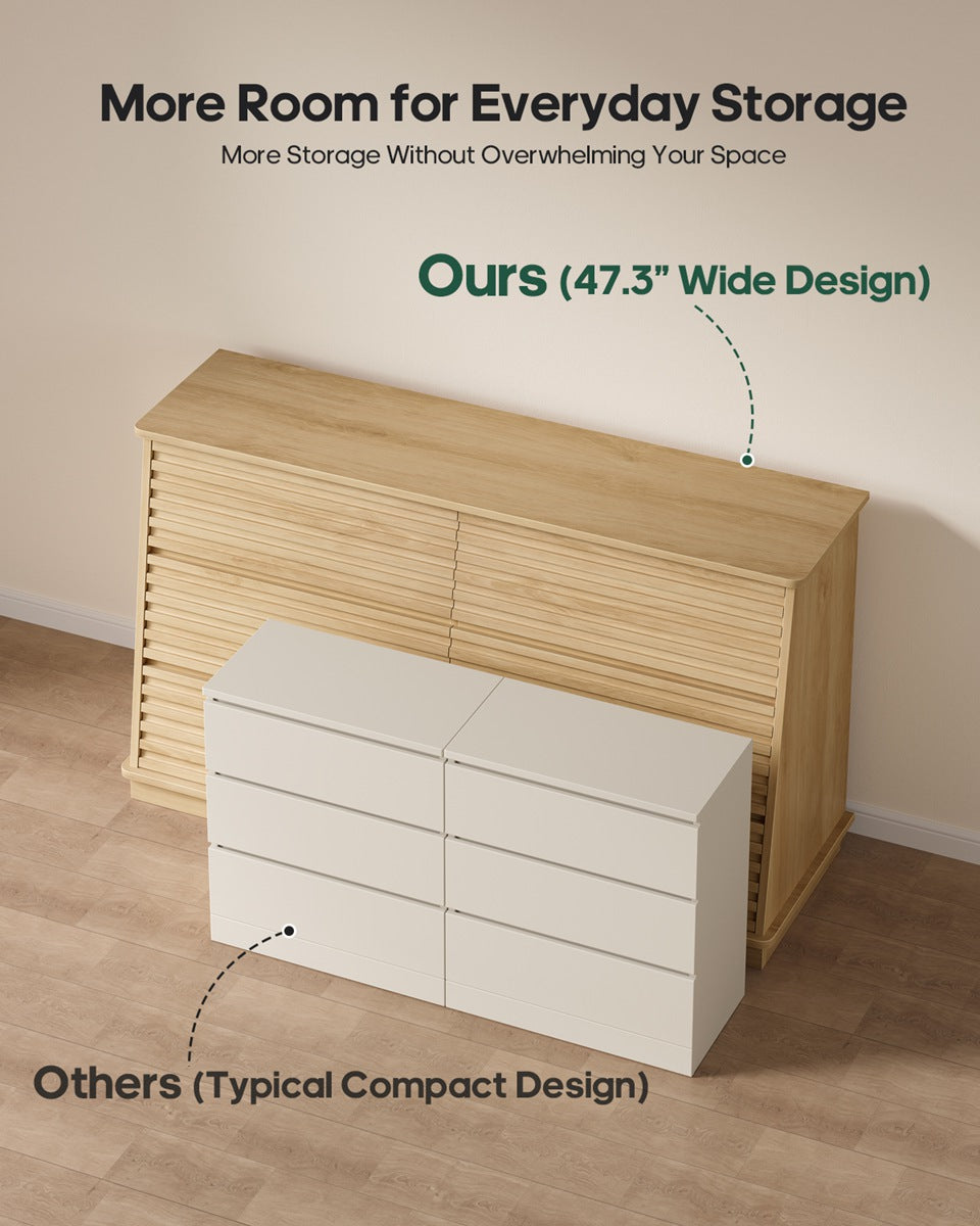 HAUOMS 47.3 Inch Wide Dresser with 6 Drawers and RGB LED Lights Modern Layered Panel Storage Chest for Bedroom Hallway