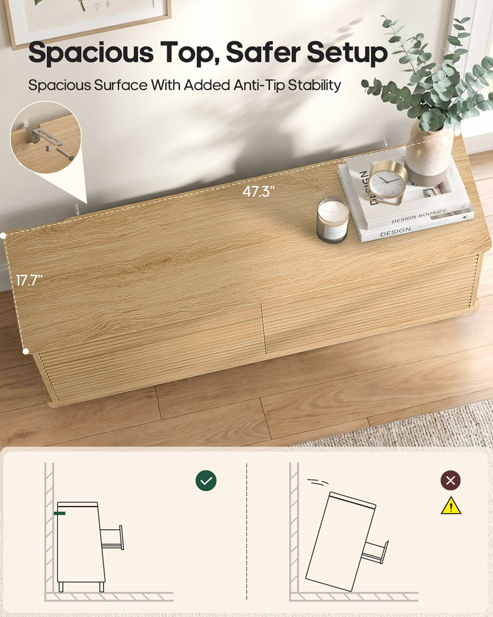 HAUOMS 47.3 Inch Wide Dresser with 6 Drawers and RGB LED Lights Modern Layered Panel Storage Chest for Bedroom Hallway