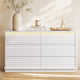 HAUOMS 47.3 Inch Wide Dresser with 6 Drawers and RGB LED Lights Modern Layered Panel Storage Chest for Bedroom Hallway