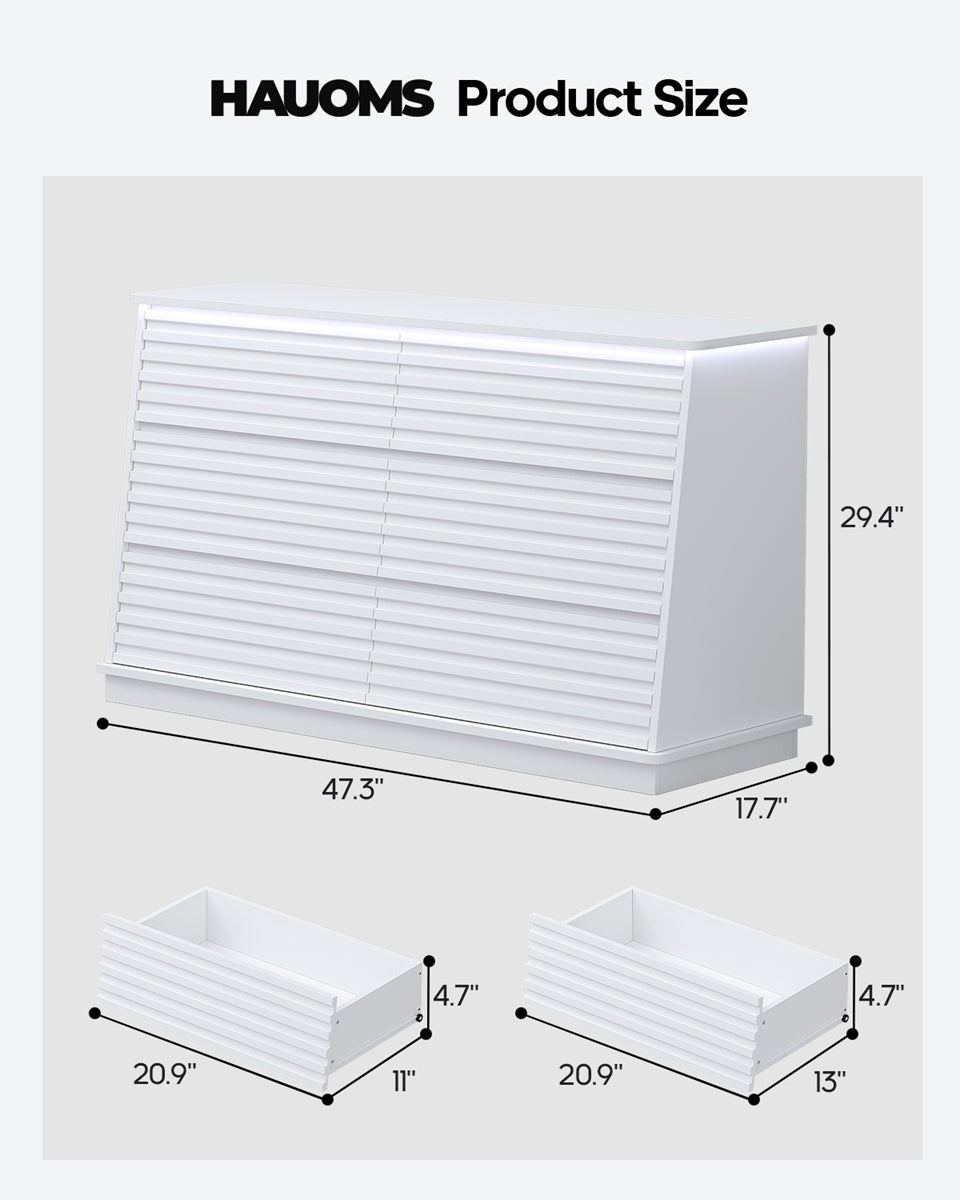HAUOMS 47.3 Inch Wide Dresser with 6 Drawers and RGB LED Lights Modern Layered Panel Storage Chest for Bedroom Hallway