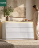 HAUOMS 47.3 Inch Wide Dresser with 6 Drawers and RGB LED Lights Modern Layered Panel Storage Chest for Bedroom Hallway
