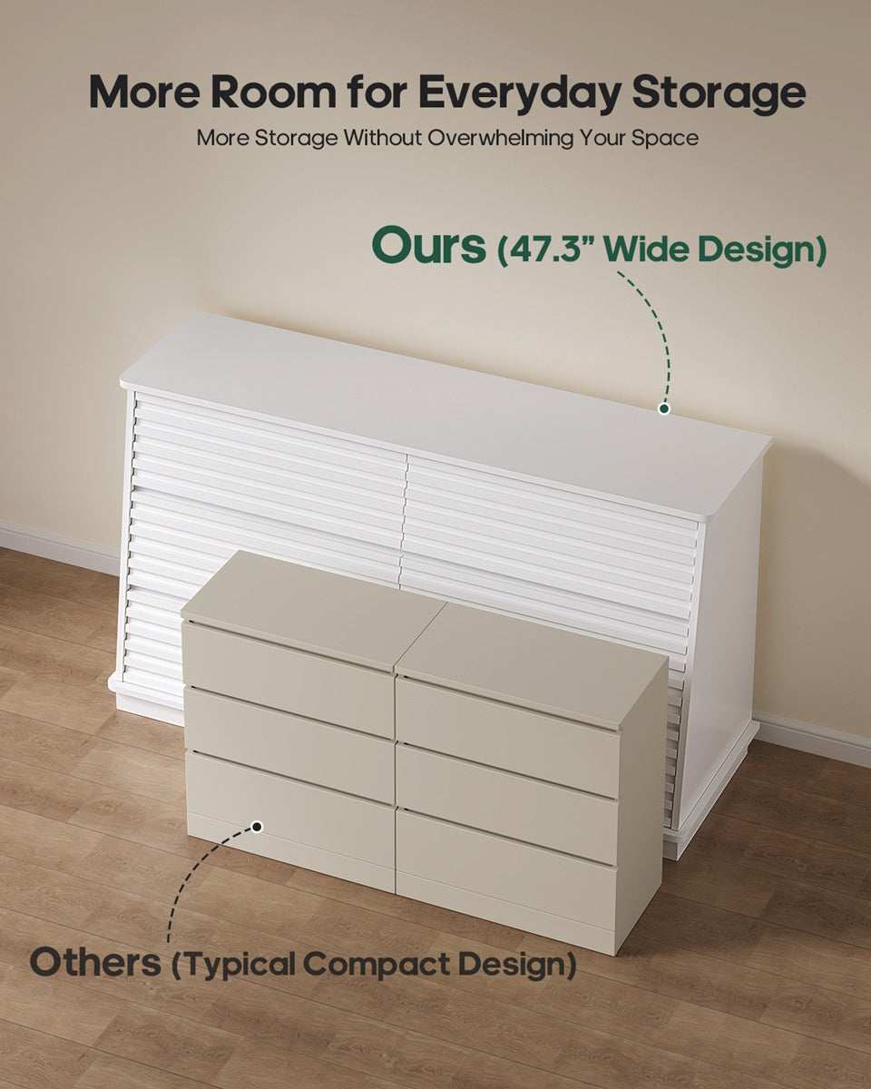 HAUOMS 47.3 Inch Wide Dresser with 6 Drawers and RGB LED Lights Modern Layered Panel Storage Chest for Bedroom Hallway