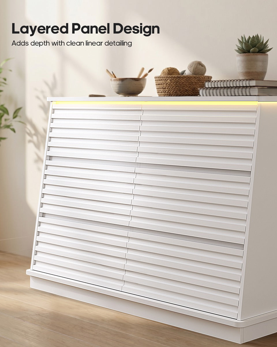 HAUOMS 47.3 Inch Wide Dresser with 6 Drawers and RGB LED Lights Modern Layered Panel Storage Chest for Bedroom Hallway