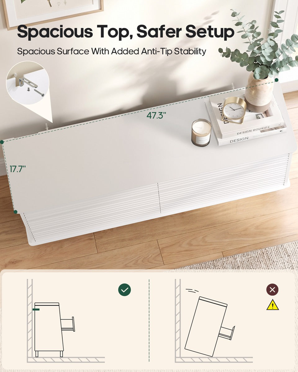 HAUOMS 47.3 Inch Wide Dresser with 6 Drawers and RGB LED Lights Modern Layered Panel Storage Chest for Bedroom Hallway