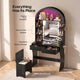 HAUOMS 31.5 inch Vanity with LED Mirror and 2 Drawers Arched Fluted Vanity Desk with Storage Stool and Arch Display Shelf and 6 Open Shelves