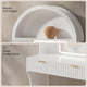 HAUOMS 31.5 inch Vanity with LED Mirror and 2 Drawers Arched Fluted Vanity Desk with Storage Stool and Arch Display Shelf and 6 Open Shelves