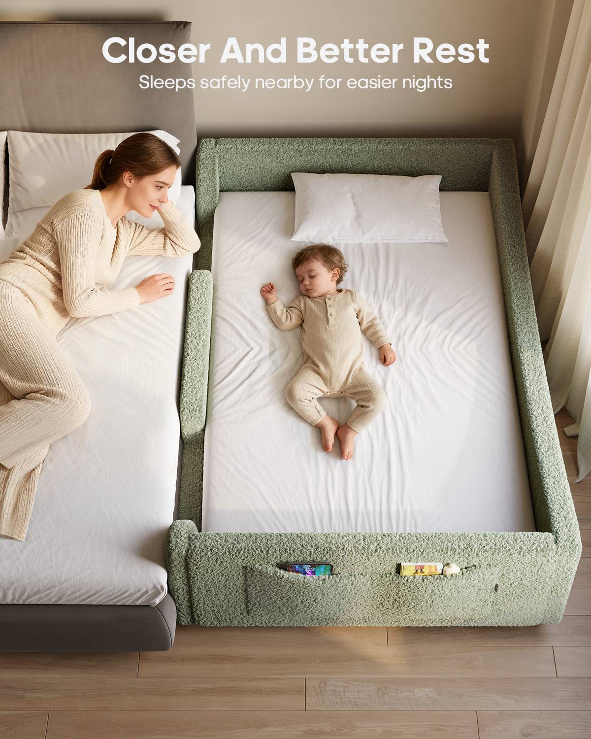 HAUOMS Twin Floor Bed with Slats and High Rails Upholstered  2-in-1 Beds with Teddy Boucle Curve Round Frame for Girls and Boys