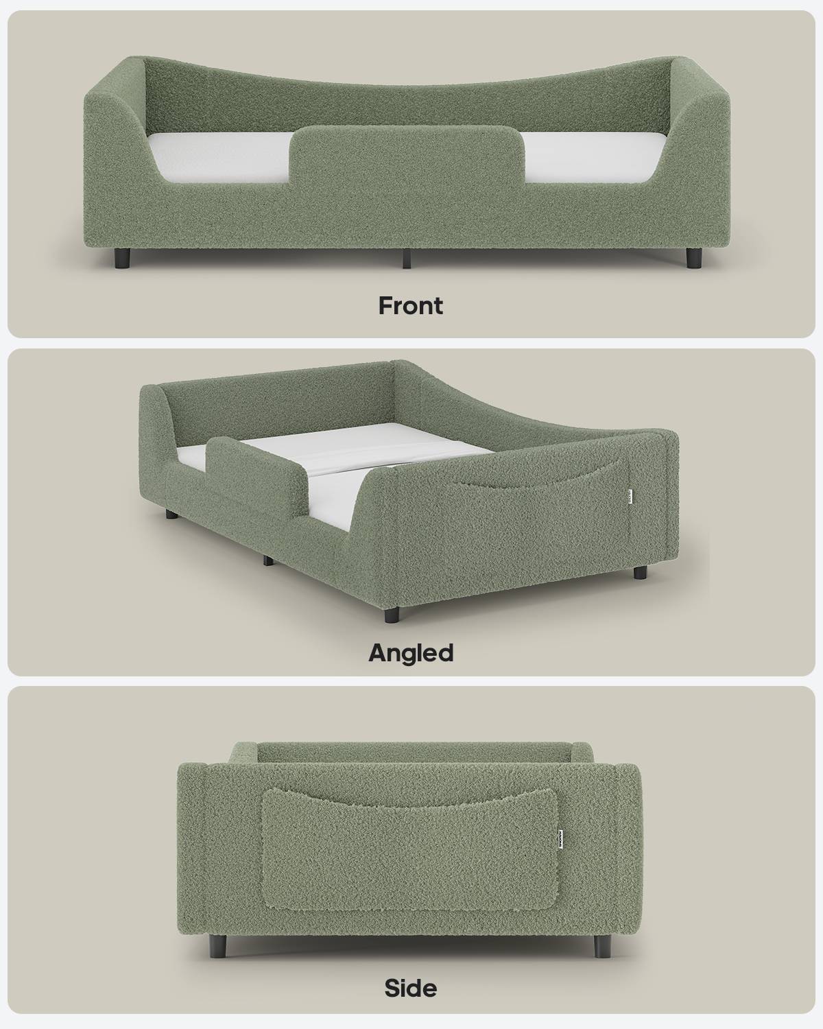 HAUOMS Twin Floor Bed with Slats and High Rails Upholstered  2-in-1 Beds with Teddy Boucle Curve Round Frame for Girls and Boys