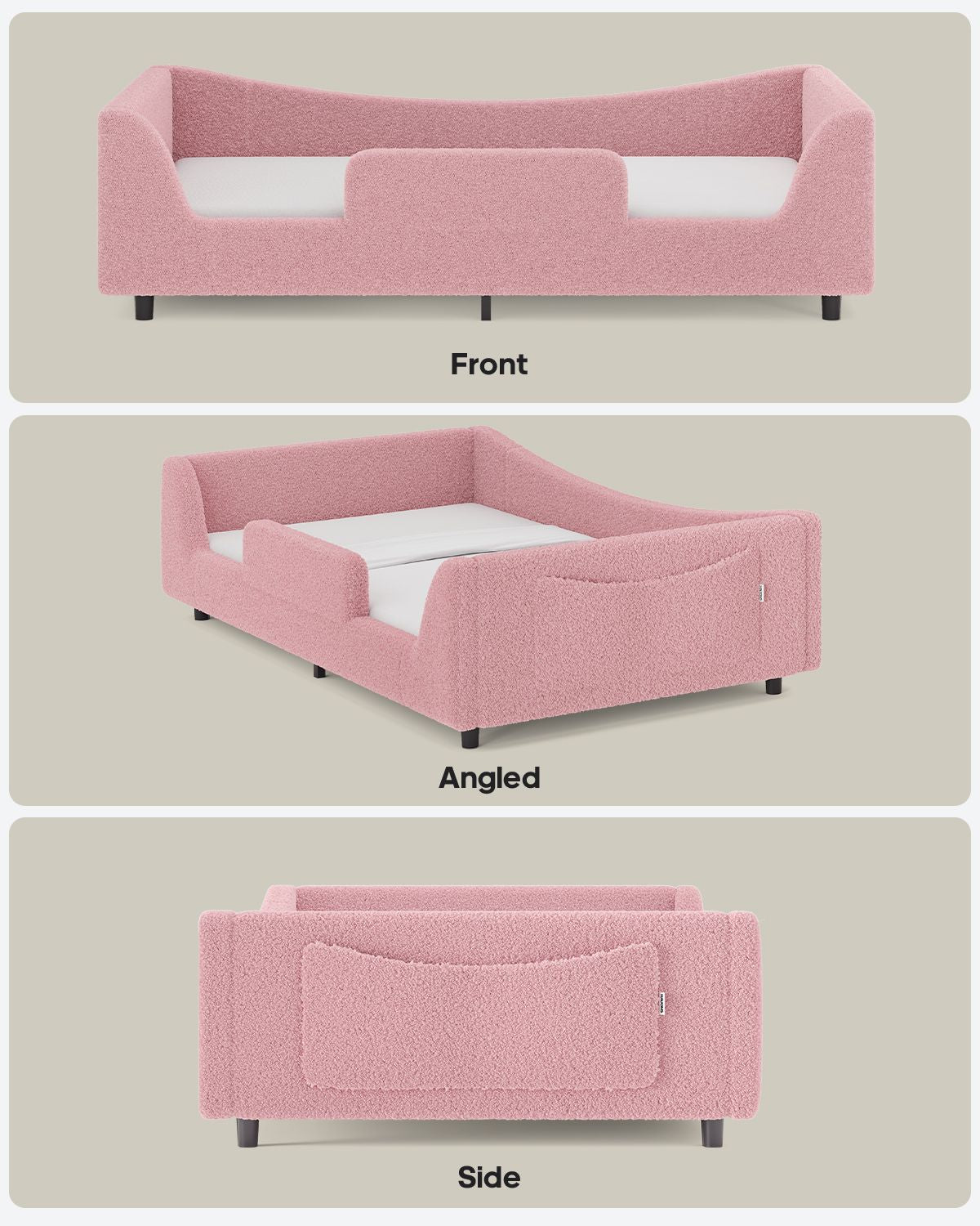 HAUOMS Twin Floor Bed with Slats and High Rails Upholstered  2-in-1 Beds with Teddy Boucle Curve Round Frame for Girls and Boys